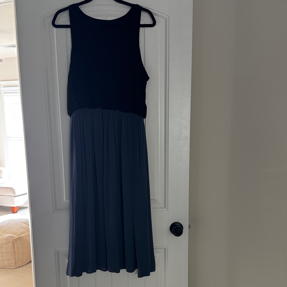 LOFT Black and Dark Gray Midi Dress